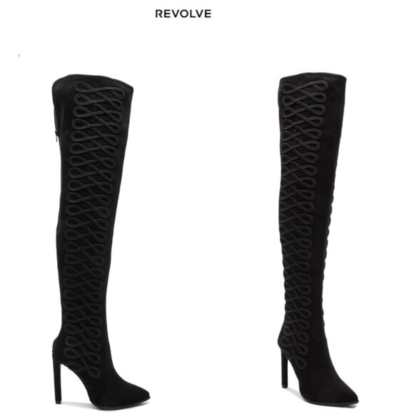 x REVOLVE Jeffrey Campbell Sherise Over the Knee Boots US Sz 8.5 Black Suede NWB - Picture 1 of 9